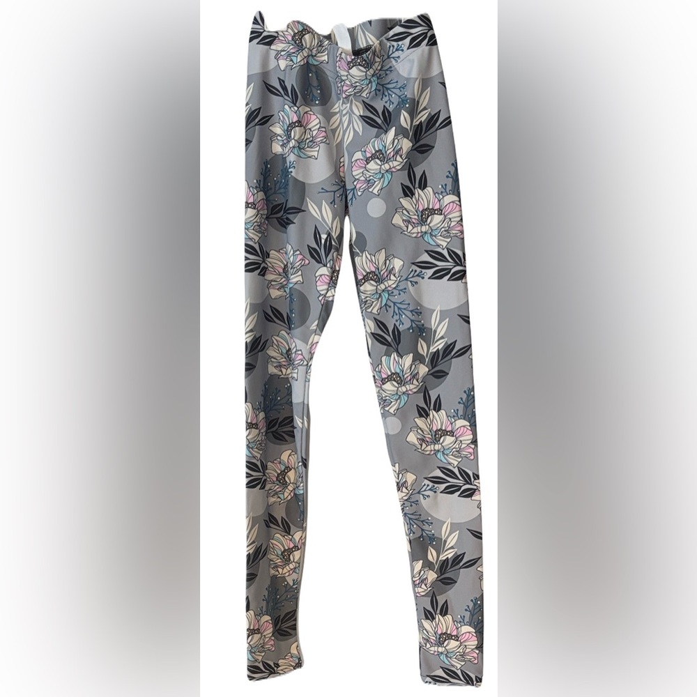 Girls grey floral leggings XS
